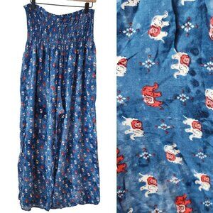 Harem Pants Blue Red Elephants Novelty Print Rayon Comfy Made in Thailand OS